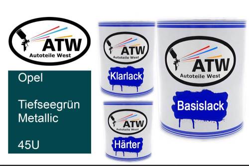 Opel, Tiefseegrün Metallic, 45U: 1L Lackdose + 1L Klarlack + 500ml Härter - Set, von ATW Autoteile West.
